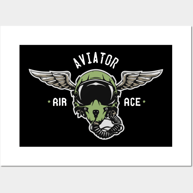 Aviator Air Ace Airplane Pilot Winged Helmet Wall Art by BG Creative